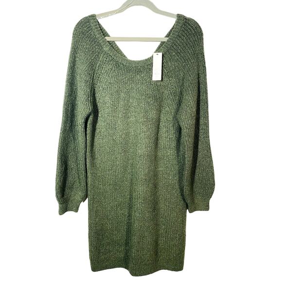 Harper Heritage x Francesca's Sweater Dress Scoop Neck Long Sleeve Green - M - Picture 3 of 7
